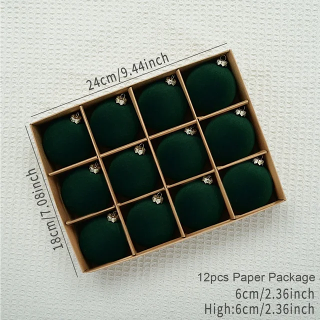 12pcs/set Velvet Christmas Ball Pendant 8cm Christmas Tree Decoration Ball Set With Gift Box 2025 New Year Xmas Decorative Balls 6