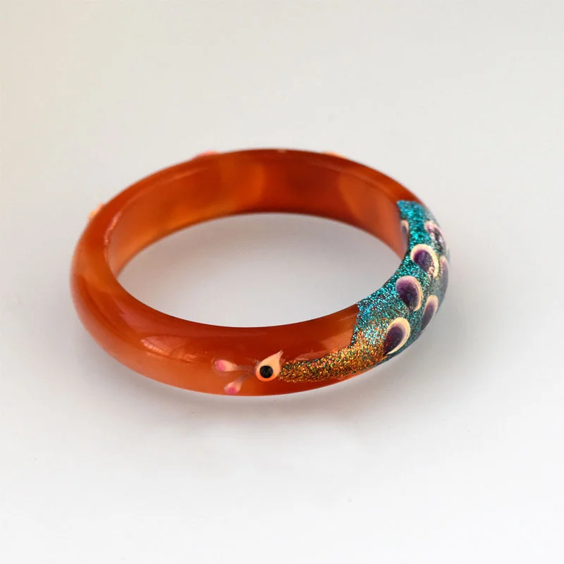 Jia Le/ Natural Brazil Inlaid Peacock Red Agate Bangle Accessories Fine Jewelry Bracelet Man And Woman Couple Party Gifts