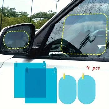 4 pezzi di pellicole per specchietti retrovisori per auto, antipioggia, antiappannamento, impermeabili, set di pellicole trasparenti in PET, accessori per auto, per una guida più sicura