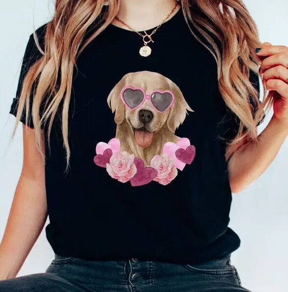 Maglietta Golden Retriever Amante Del Cane Di San Valentino Maniche Lunghe O Corte Di San Valentino
