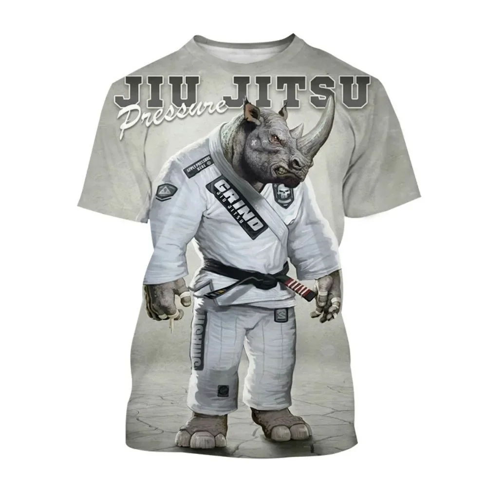 

2024 3D Animal Graphics Summer T-shirt Brazilian Jiu-jitsu Fan Wrestling Clothing Oversized Casual O-neck Short-sleeved Top