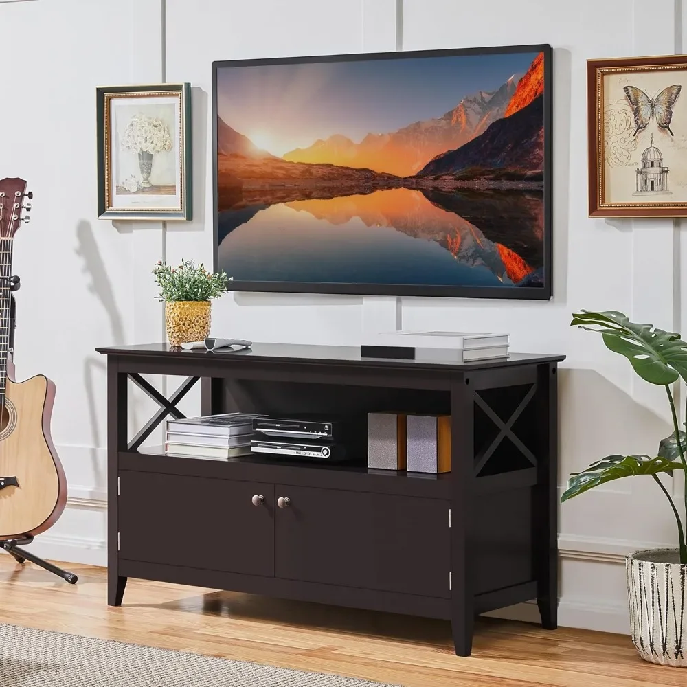 Wooden TV Stand for TVs Up to 50 inch,Media Entertainment Center Table,TV Cabinet Table with Storage Open Shelf&2 Doors Espresso