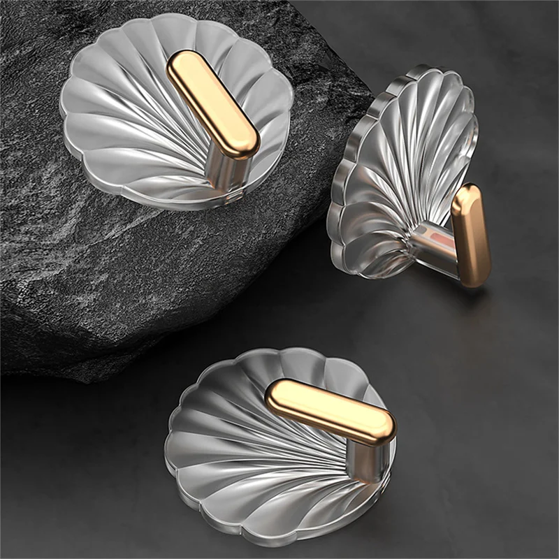 

4pcs Shell Shaped Hooks Gold-Plated Hooks For Household Kitchen Bathroom Waterproof High Load-Bearing Hooks Behind The Door