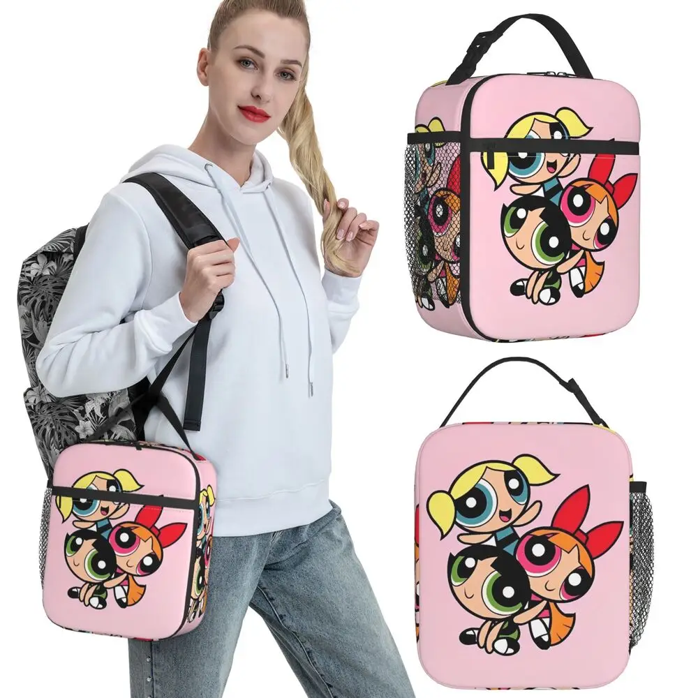 P-PowerPuffs Lunchtasche, niedliche Reise-Lunchbox für Kinder, modischer Druck, Thermo-Lunch-Taschen, Oxford, tragbar, isolierte Kühltasche – Detail 6