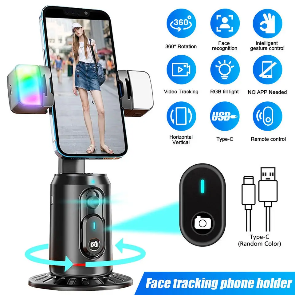 Auto Face Tracking Mobile Phone Holder 360&deg; Rotation Gimbal Stabilizer Smart Shooting Camera Mount for Live Vlog Streaming Video