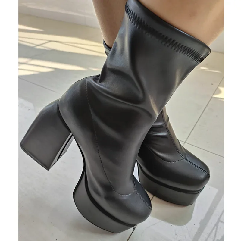 Fashion Jeans Platform Boots Women 2023 Spring Autumn New Waterproof Chunky High-heeled Boots Plus Size 42 Platform Shoes Ladies