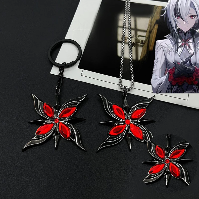 

Игровой брелок Genshin Impact Arlecchino Fatui The Knave, косплей Fatui Harbinger, красная роза, Готическая подвеска