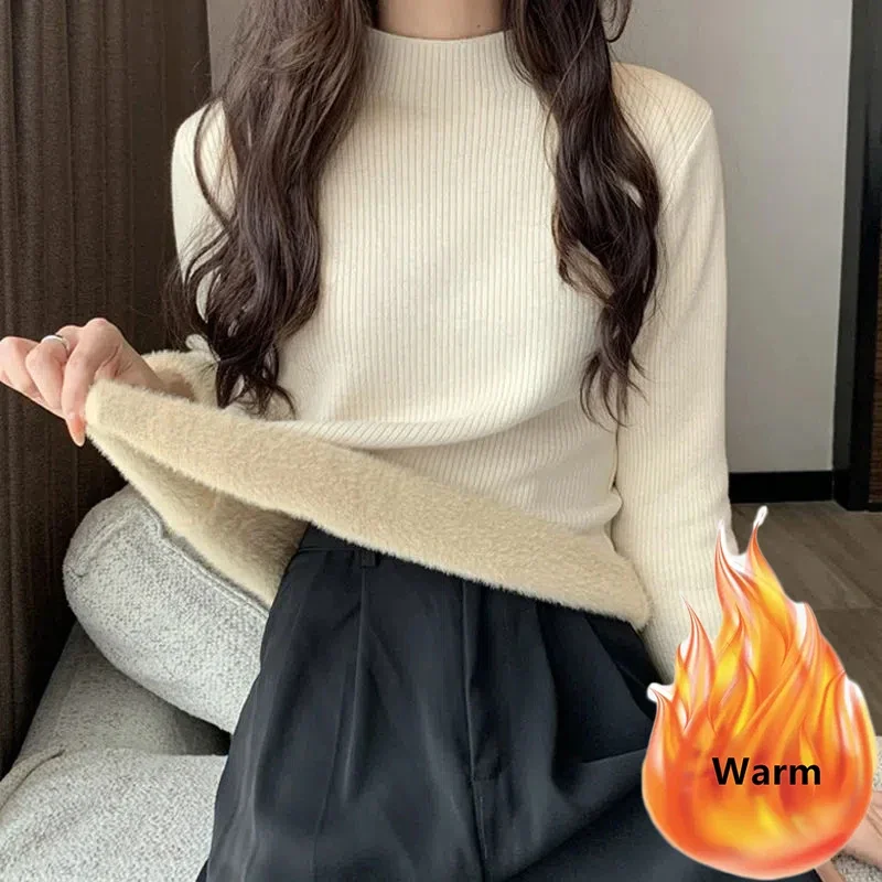 

Повседневные бархатные плотные теплые облегающие вязаные топы, осенне-зимний свободный мягкий пуловер, свитер, женские простые базовые Топы с длинным рукавом