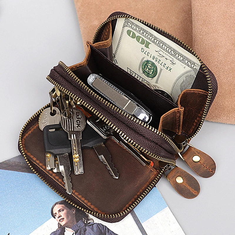 Simple Cowhide Men Women Key Card Holder House Keychain Bag Coin Purse  Organizer Car Key Case Pouch Multifunction Mini Wallet - AliExpress