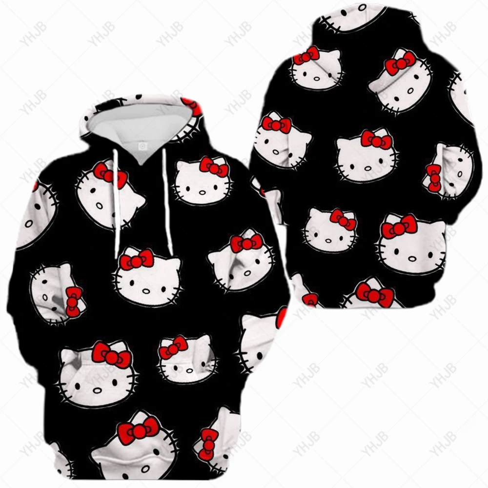 

Hello Kitty Cat Long Sleeved Sweater Cute Female Cartoon Printed Women Loose Versatile Top Aesthetic Clothes Children's hoodie