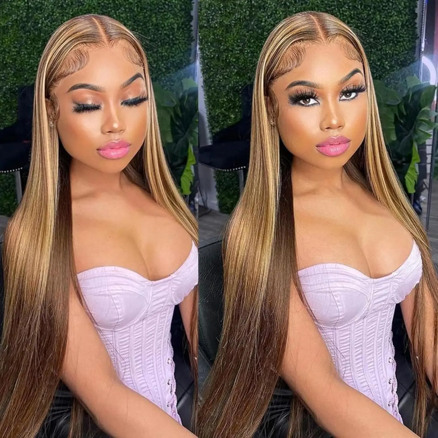 #4/27 Honey Blonde Brazilian Lace Frontal Wigs Human Hair for Women with Baby Hair 13x4 Highlight Ombre Straight Wig 200%Density