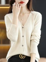 Women Cardigans V-neck Long Sleeve Knitted Outerwear Solid Thin Spring Autumn Sweaters Knitwears Korean Fashion Red Cardigans - Image 3