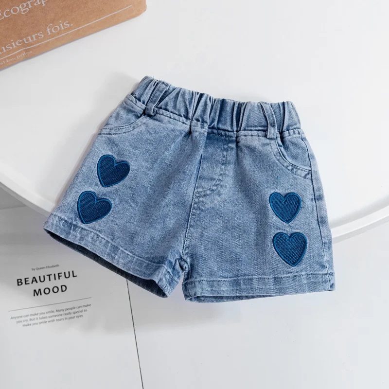 Girls' Love Denim Shorts Summer New Children's Casual Pants Baby Loose Western Style Summer Hot Pants