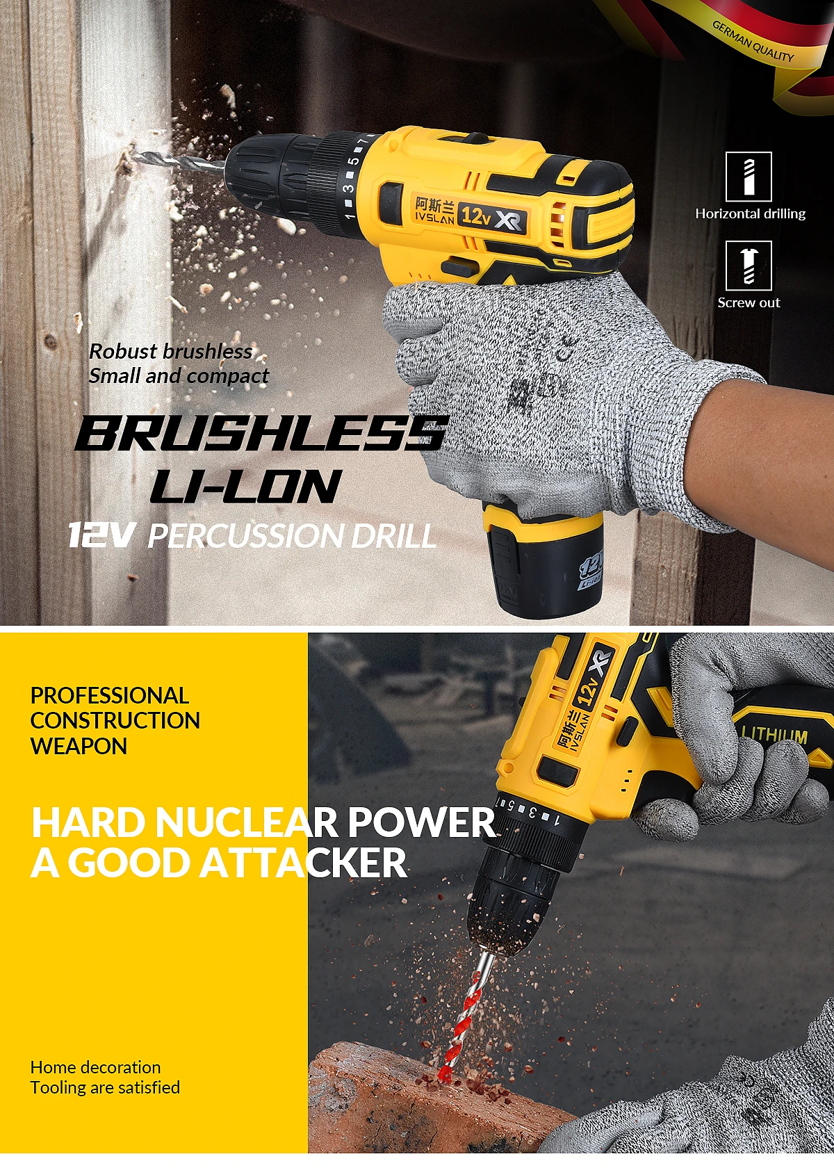 Ivslan Cordless Drill 12V Power Tools Wireless Drills 24 Pcs