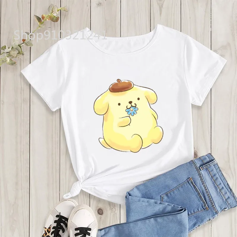 ★WAIKEI★ Bubble Pompompurin Graphic Short Sleeve T-shirt W Sweet Pompompurin Kawaii Sanrio Anime Short Sleeve T-Shirt