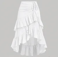 Irregular Ruffles Tiered Skirt Sweet Spicy Wind Layered Ruffle Edge Tied Skirt for Summer Holiday Sexy Elegant Women Beach Dress - Image 6