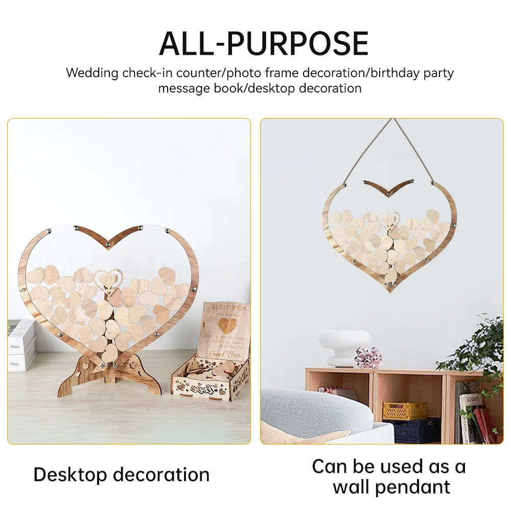 웨딩 방명록 나무 드롭 하트 메시지 상자, 로그인 테이블 사진 프레임, 발렌타인 데이 기념일, 웨딩 파티 장식-Freehip.co.kr