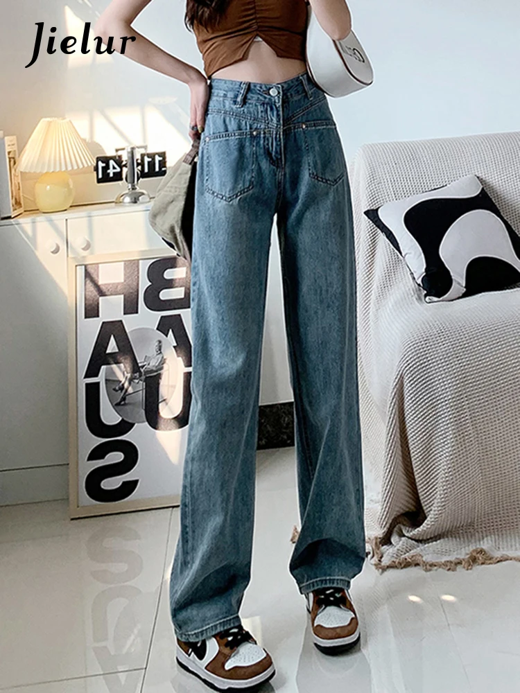 

Jielur Fashion High-waist Casual Baggy Jeans Women Loose Spring Korean Y2K Denim Pants Female Straight Wide-leg Streetwear Jeans