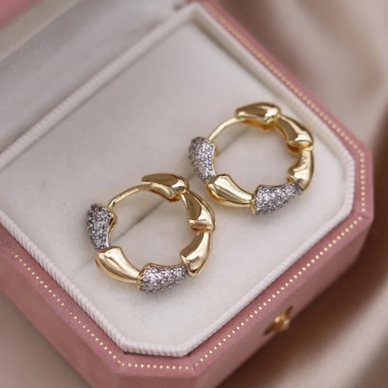 Elegant Two-Tone Zircon Ball Earrings - Chic Korean Fashion Jewelry