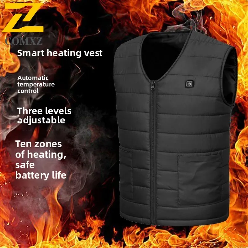 EIAO Men's USB Heated Vest Slim V-Neck Smart Warming Jacket Water-Resistant Windproof for Fit Outdoor Office Work Rechargeable