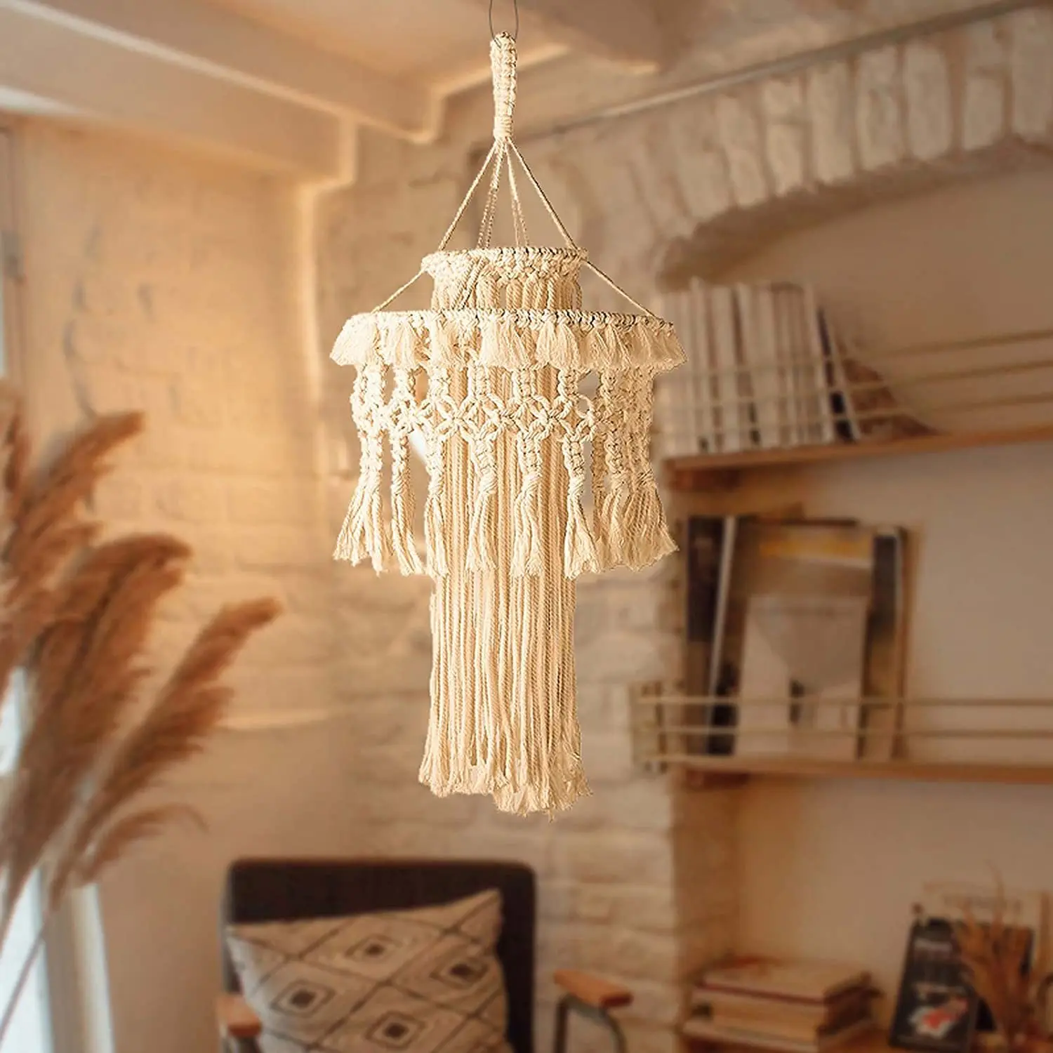 

Nordic ins chandelier decoration Bohemian hand-woven pendant homestay home soft lampshade Tapestry Macrame Lamp Chimney
