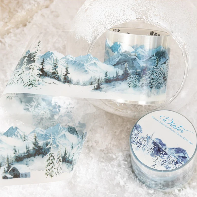 200cm/roll PET Tape Snowy Mountains in Winter Forest Landscaping for Hand Account background collage material DIY Decoration 3