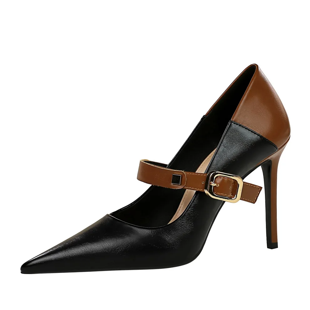 Banquet dark brown women's shoes Pointy stiletto heels Dress shoes Elegant women's formal heels match color