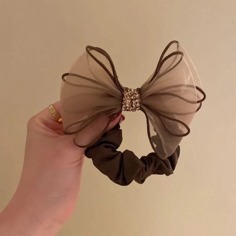 Neue Mesh Strass Bogen Haar gummis Haar gummis Frauen Mädchen elastische Haar bänder Kopf bedeckung Band Bowknot Pferdes chwanz Haarschmuck – Detail 14