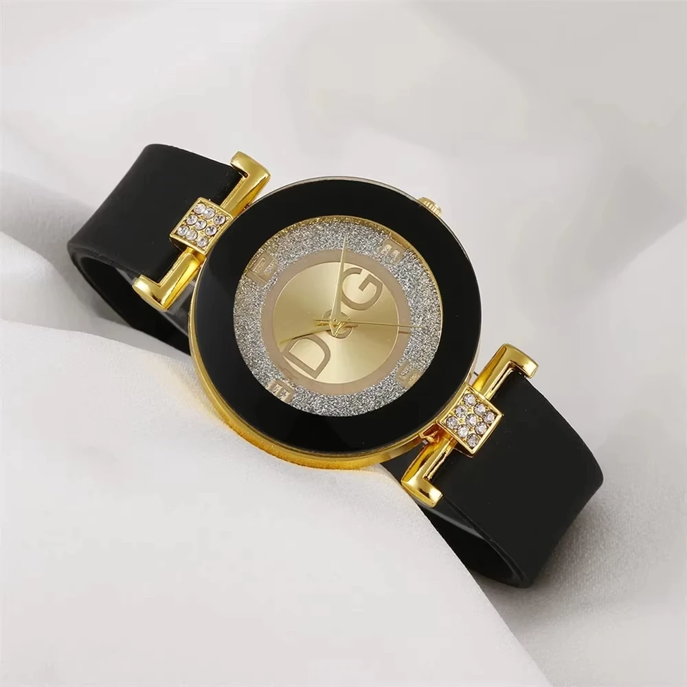 Women's Quartz Watches Silicone Strap Simplicity Rhinestone Design Female Casual Wrist Watch Fashion Luxury Brand Black DQG 5