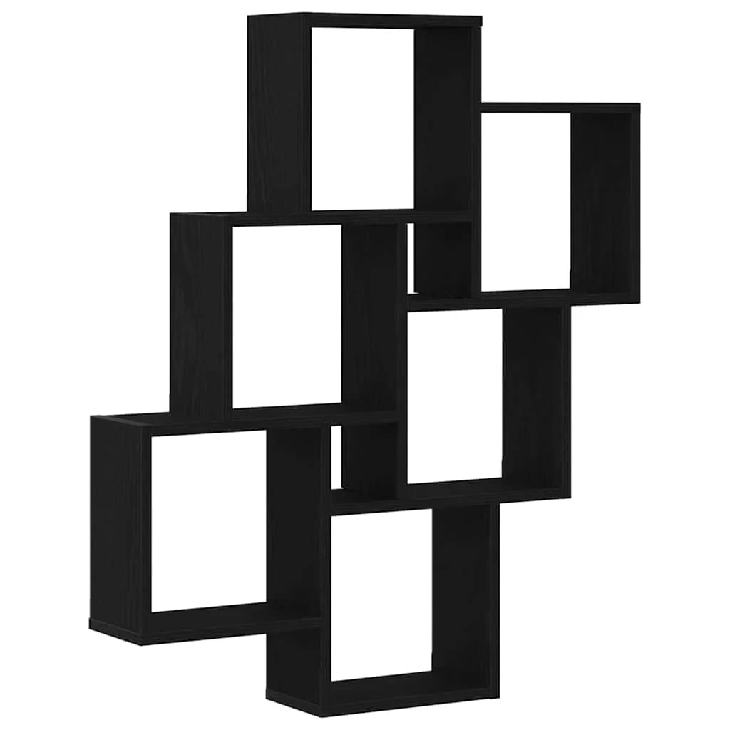 Wandregal aus schwarzem Eichenholz, 78x15x93 cm, aus Holzwerkstoff, 6 Regale, Wandmöbel, stabiler Stauraum, Tragkraft 180 kg, für Wohnzimmer – Detail 2