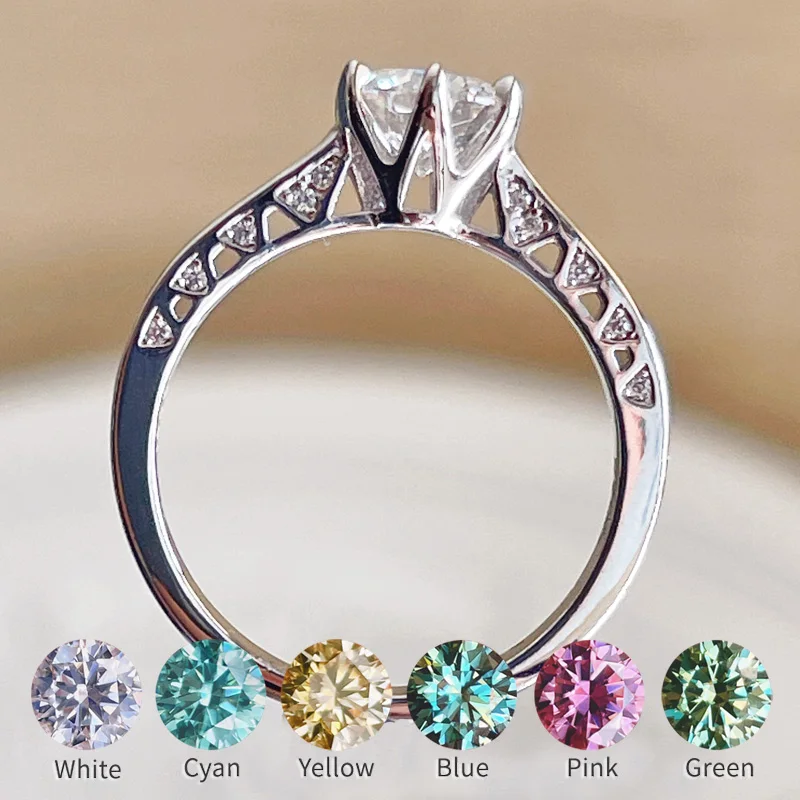 

Real Moissanite Ring Jewelry 0.5-1 Carat Engagement Wedding Diamond Rings Pink Red Blue Green White Stone S925 Silver For Women
