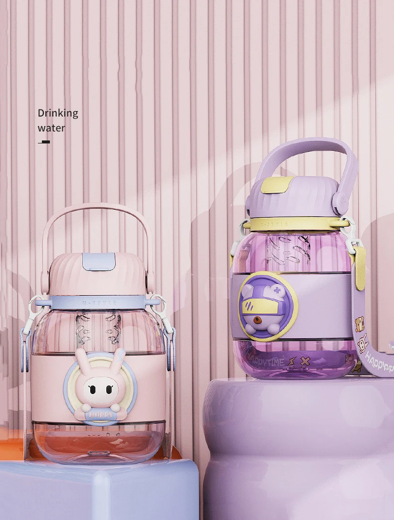 Kawaii Cute Student Children'S Water Cup Large Capacity Straw Plastic Cup Outdoor Sports Water Bottle Tons Water Bottle