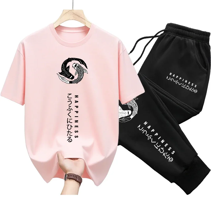 Mens Cotton Tee and Sweatpants Set for Spring Summer