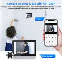 Sonnette de porte avec caméra judas WiFi Smart Life Tuya 140 °   Détecteur de mouvement PIR à batterie 1080P 5000mAh, visionneuse numérique IR, conversation bidirectionnelle 3