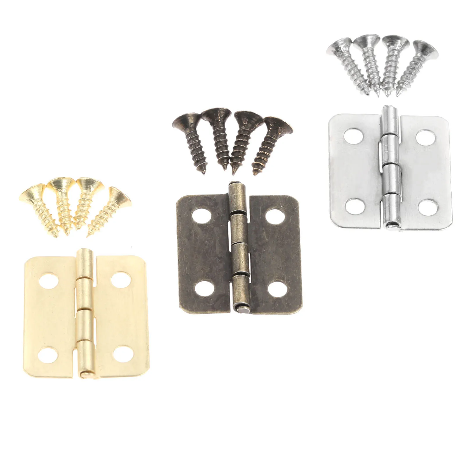 

10pcs Hinges w/screw Fillet Silver/Antique bronze/Gold 18*16mm Decor Cabinet Wooden Box Jewelry Wine Case Vintage Four Holes