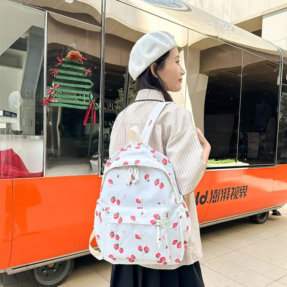 Oxford Cloth Strawberry Backpack Large Capacity Adjustable School Bag Preppy Style with Lunch Bag & Pencil Case Travel Backpack 5