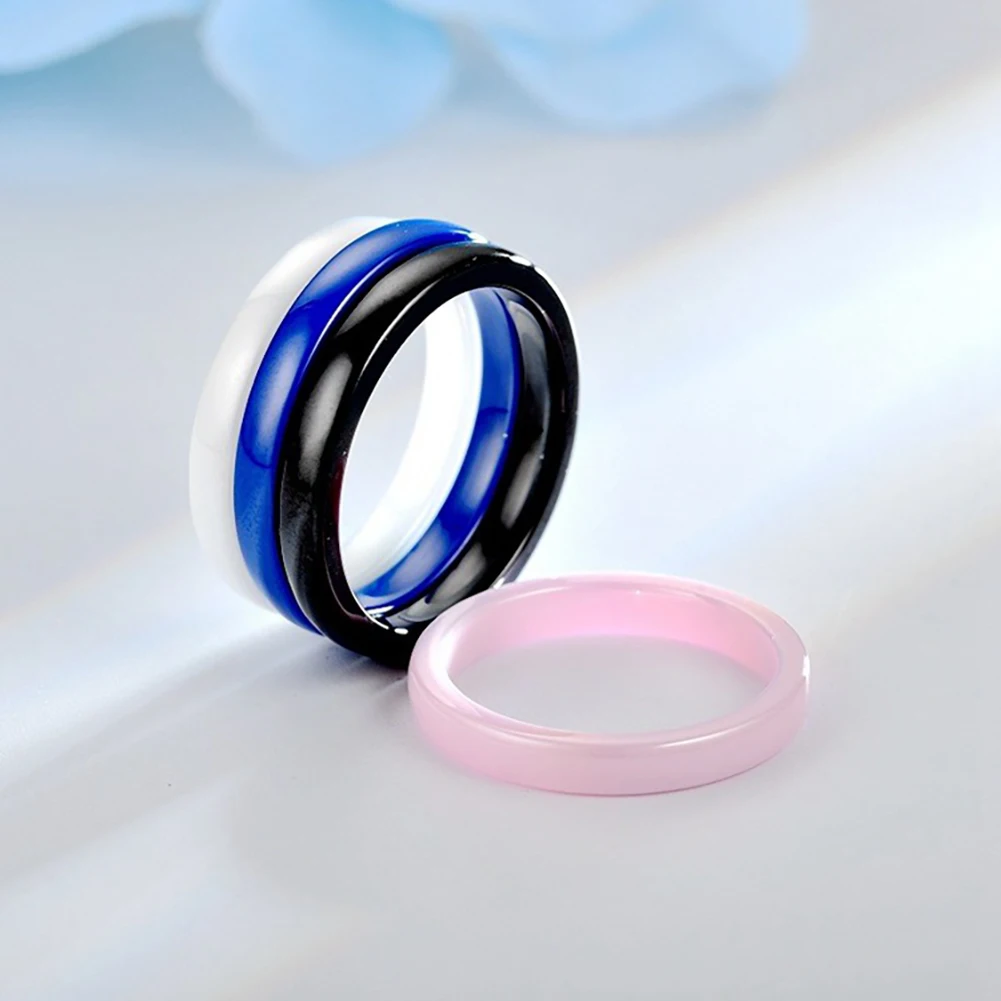 Minimalist 3mm Thin Ceramic Rings for Women - Elegant and Shiny in Blue, Pink, Black, and White
