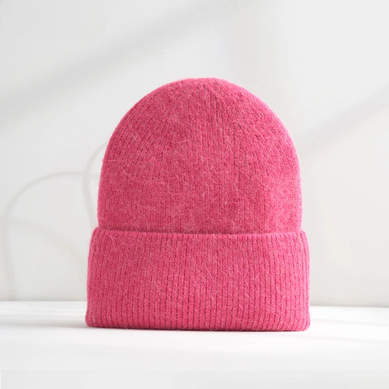 Fluffy Angora Hat Rabbit Fur Warm Winter hat For Womans Cashmere Wool Soft Beanies Blue Knitted Hat Outdoor Ski Female 4