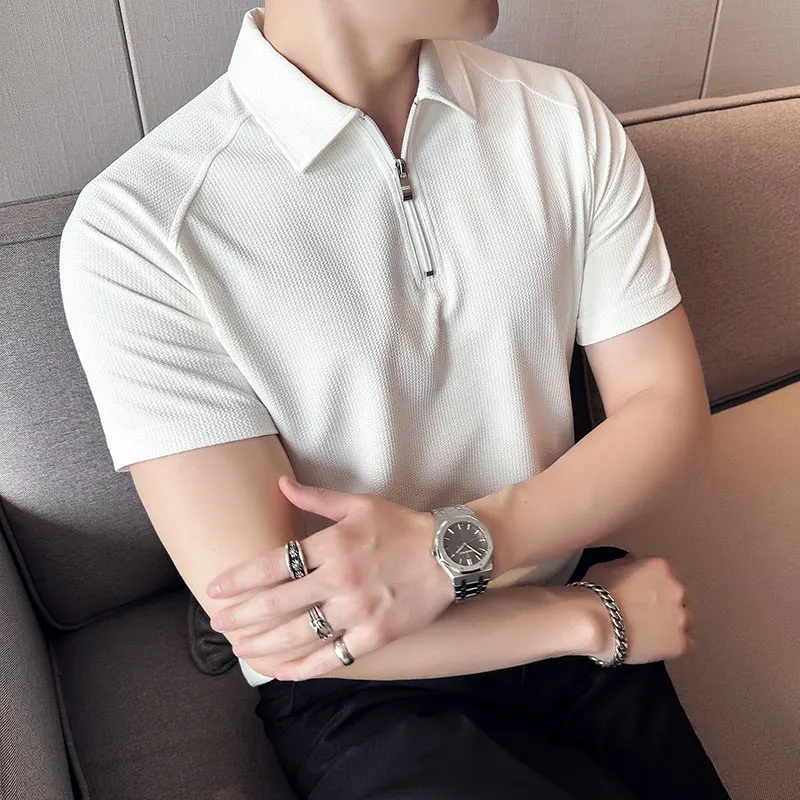 

British Style Summer polo shirts for Men Fashion pure color Short Sleeve Polo Shirts Slim Fit Casual Business Lapel Tee Tops 3XL