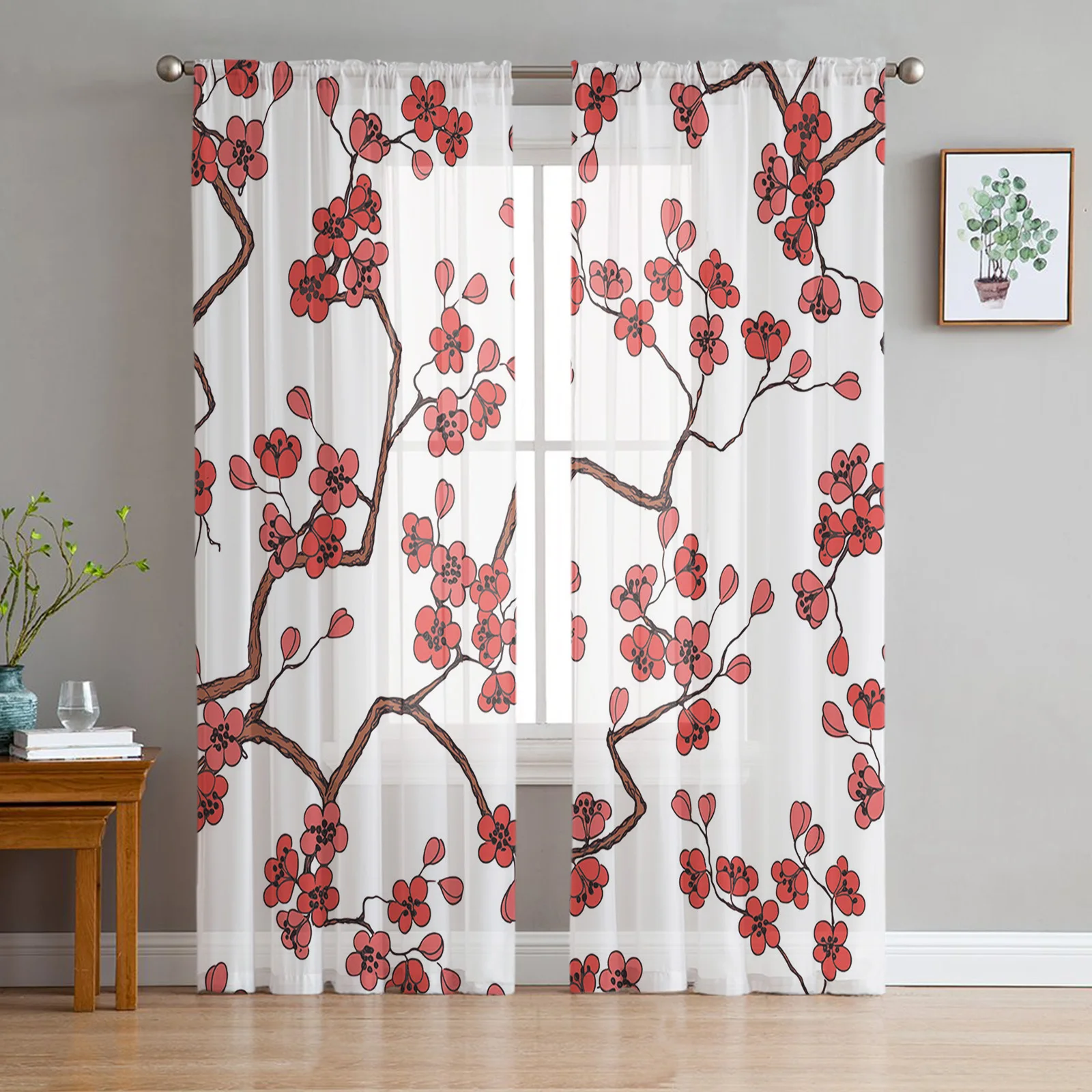 

Plum Red Flower Tulle Curtains for Living Room Sheer Curtains for Bedroom Voile Curtain for Children Organza Window Drapes