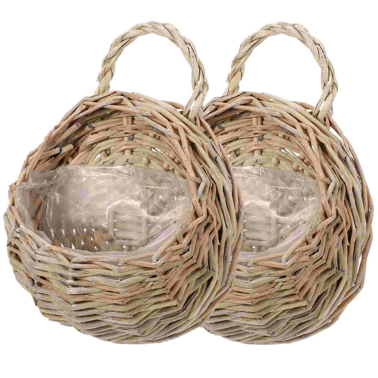 

Doitool Rattan Hanging Planters - Round Plant Greenery Decors Bonsai Flowerpot - Woven Flower Pots Flower Holders Containers