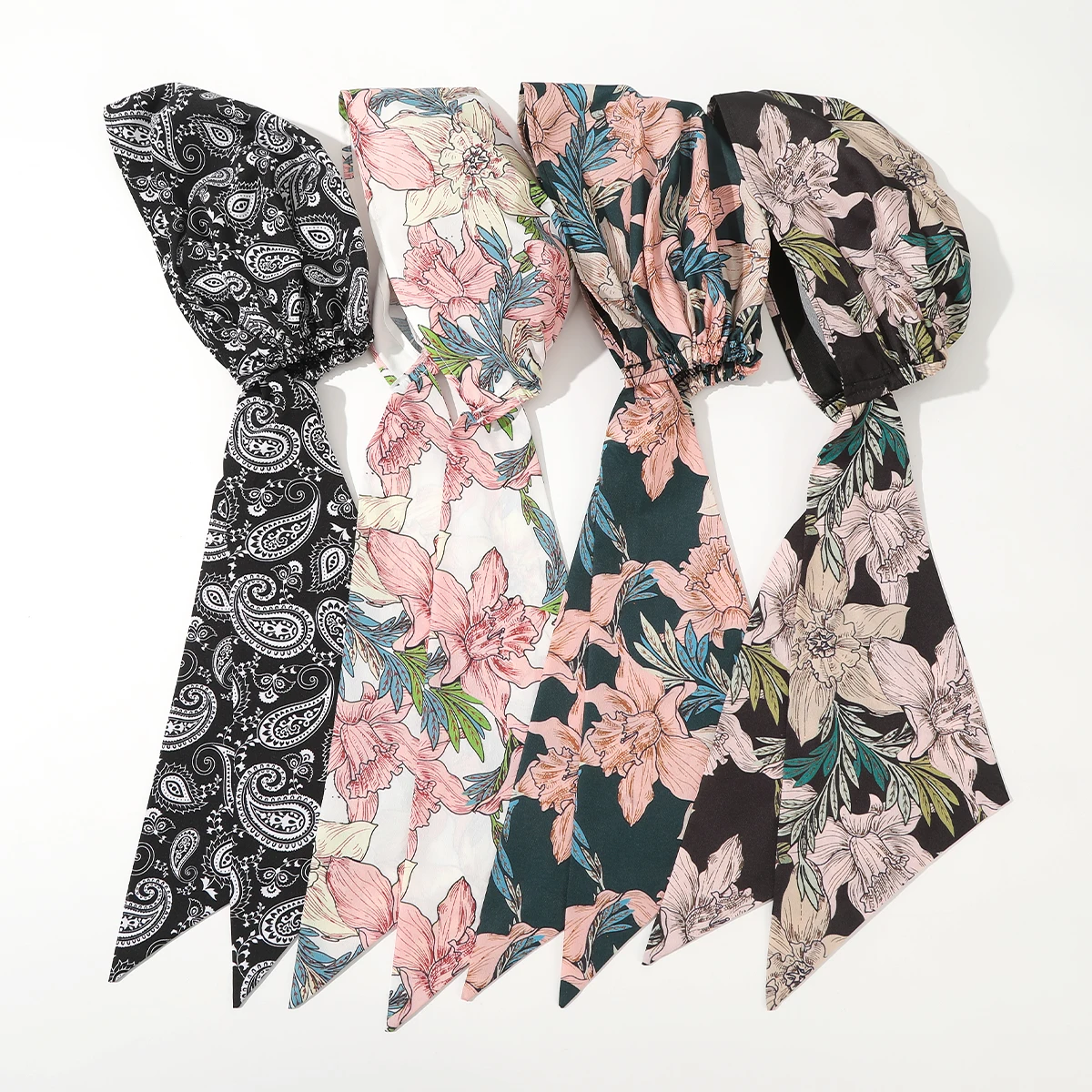 Single-Layer Ribbon Turban Hat Bandana Black Cashew Flower Anti-Slip Strip Turban Hat Long Streamer Hair Care Bonnet Nightcap