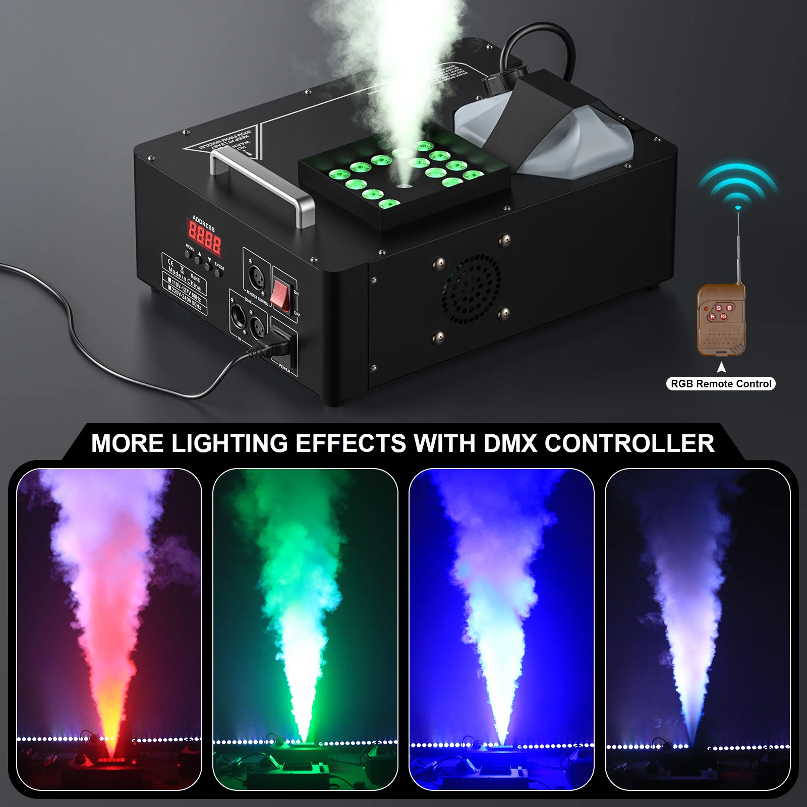 U'King 1500w Fog Machine RGB 3IN1 24LED Vertical Smoke Machine Stage Lighting  Spray Fogger For Halloween Wedding Disco Party 3