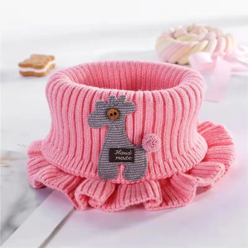 Baby Knitted Scarf Cartoon Giraffe Ruffle Neck Warmer Girls Kids Accessories Collar Circle Outdoor Winter Warm Scarves