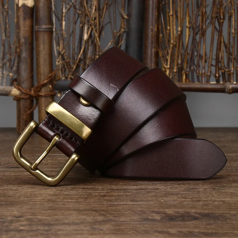 3.8CM Genuine Leather Strap Pure First Layer Cowhide Retro Pin Copper Buckle Jeans Men Belt For Jeans