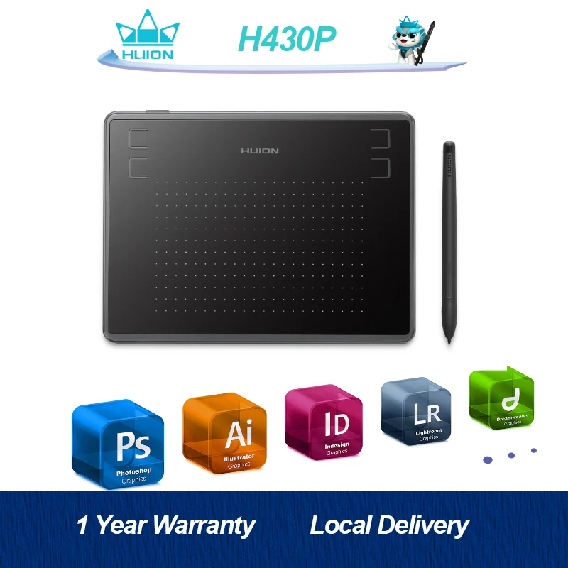 Huion H430P Graphics Tablet 4x3 Inch Portable Small Digital Tablet for Drawing with 4 Hot Keys Great for Design Writing Teaching 1