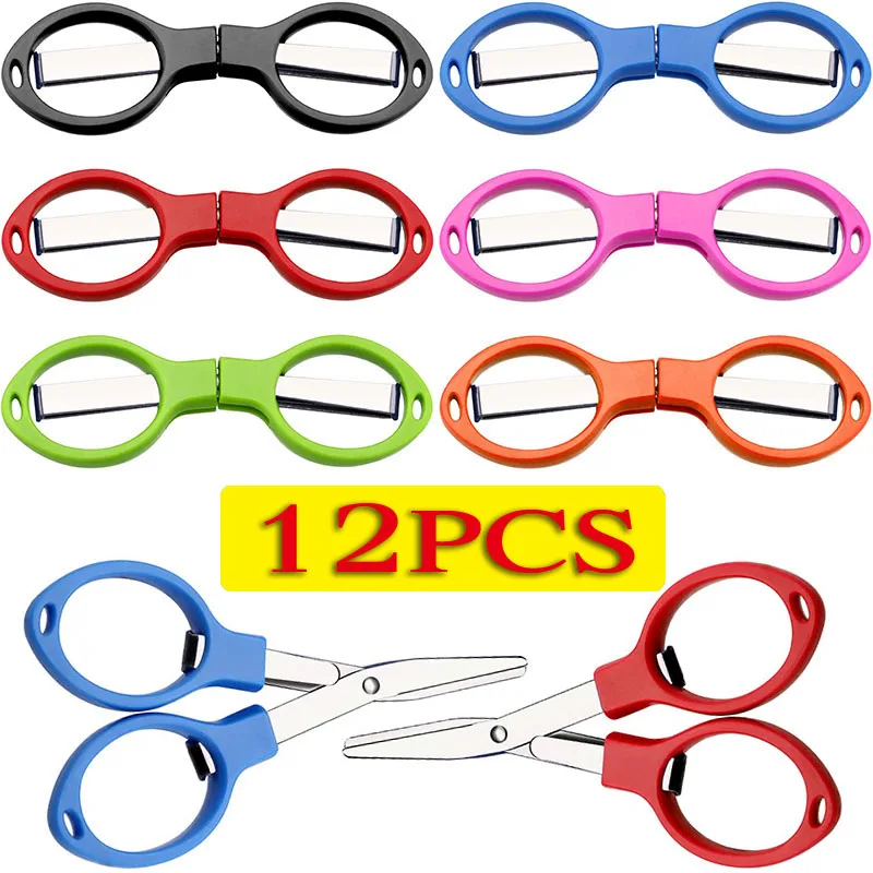 

12Pcs Stainless Steel Scissors Rust-proof Folding Scissors Glasses Shape Mini Scissors Suitable For Home And Travel Use