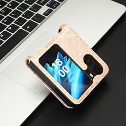 Geometric Leather Card Holder Wallet Non-Slip Shockproof Phone Case Cover for OPPO Finf N2 Flip (Champagne)