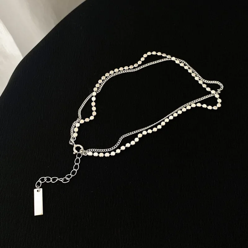 925 Sterling Silver Double Layer Round Anklet Bracelet Female Simple Temperament Sexy Chain Jewelry