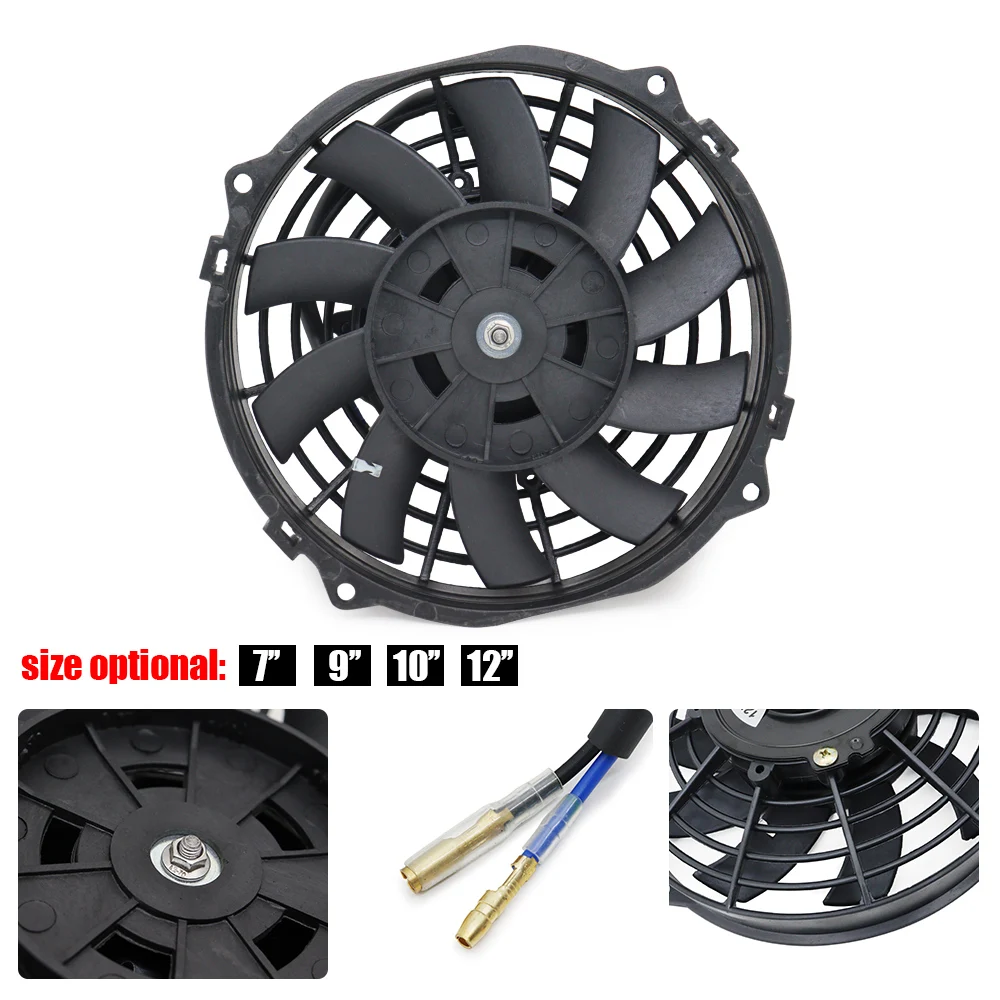 Universal 12V 80W Slim Reversible Black Blade Electric Cooling Radiator Auto Fan Mounting Kit 7 9 10 12 Inch